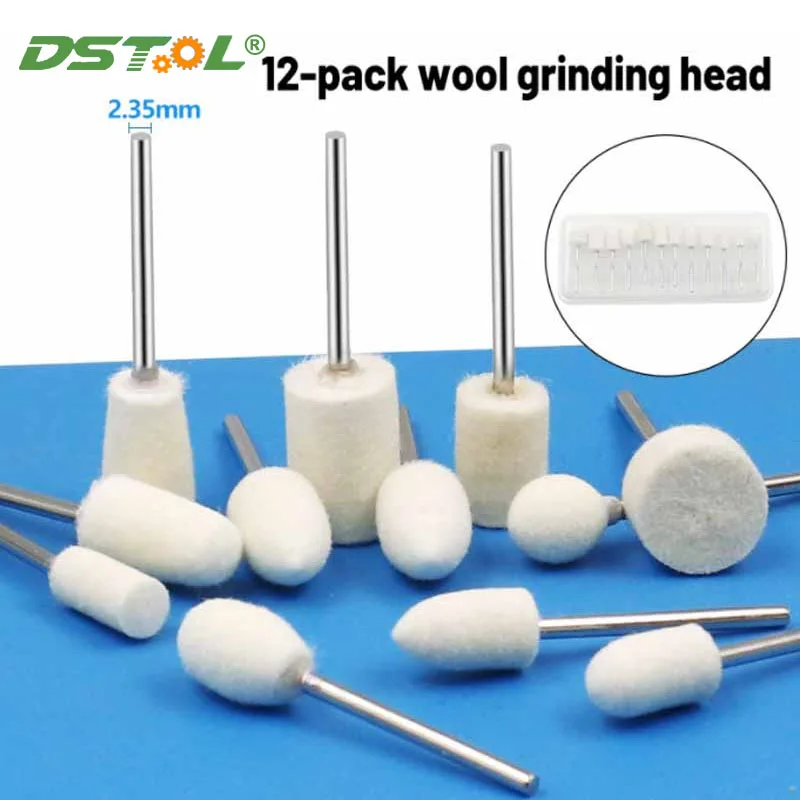 12Pcs/Set Wool Polishing Abrasive Head 2.35mm Shank Diameter Polishing Mini Drill Bit Rotary Tool For Nail Buffing Accessories