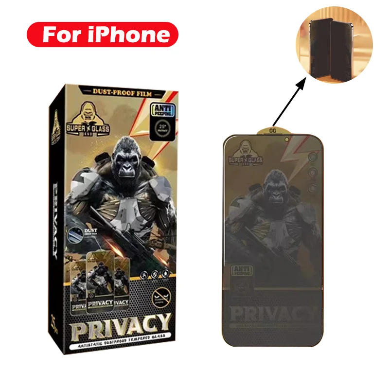 King Kong Gorilla Privacy Screen Protector For iPhone 11 12 13 14 15 Pro Max Anti-spy Tempered Glass For iPhone X XS Max 13 Pro