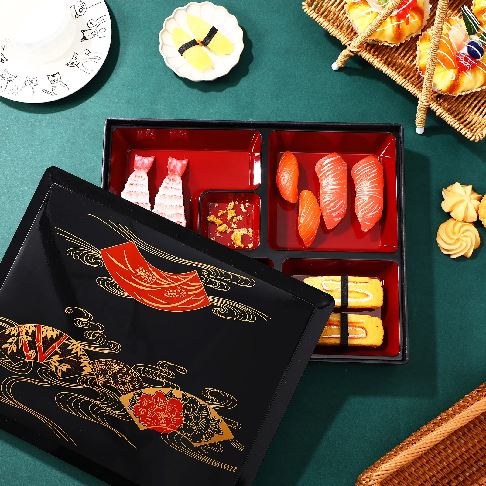 

1 pc Reusable 5 Compartments Odorless Easy Clean Lunch Boxes for School Office Travel Plastic Sushi Box Meal Prep