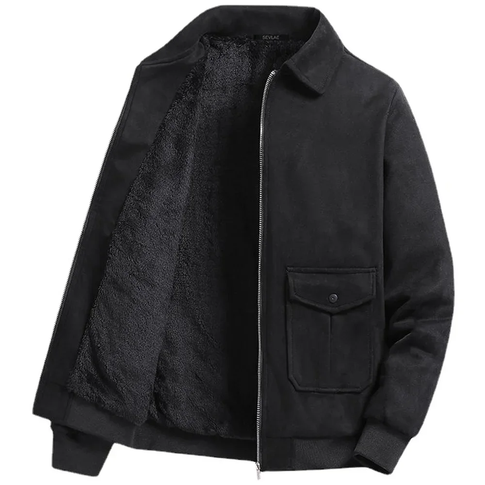 Korean Fashion Jacket Men Fleece Lined Autumn Winter Warm Casual Jacket Streetwear Fashion Clothing Men Plus Size Coat