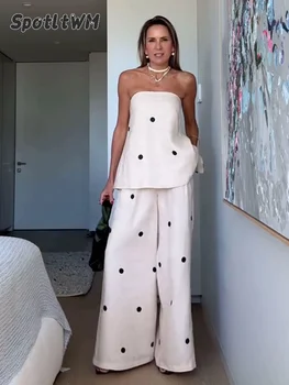 女性用2ピースプリント衣装,カジュアルパンツセット,ノースリーブ,ホルタートップ,スリット,ワイドレッグ,ルーズフィット,女性用ファッション,新しいコレクション2020