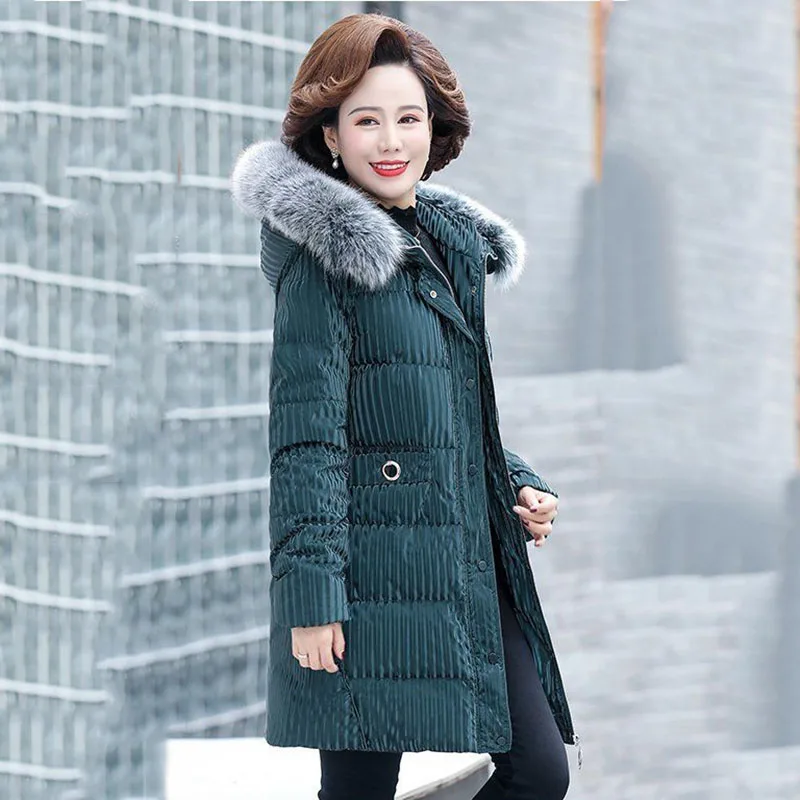 Down Fox Real Fur Collar Fashion Mother Winter Wear Mid-Length Temperament Down Middle-aged And Elderly Womens Coa