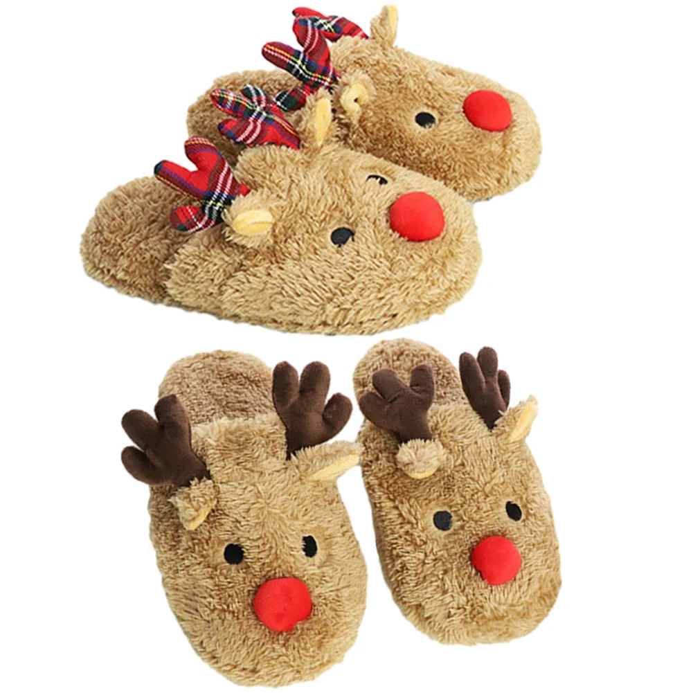 Christmas Reindeer Slippers Warm Plush Home Slipper Cozy Winter Slippers Slip-On Slippers Women Men Breathable Bedroom Slippers