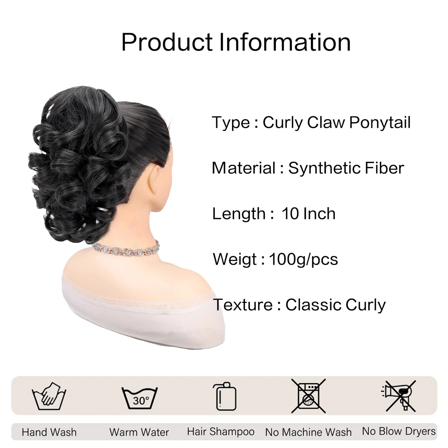 Black Hair Extensions Ponytail for Women 10 Inch Short Ponytail Claw Clip Loose Wavy Ponytail Hair Piece Synthetic Faux Ponytail