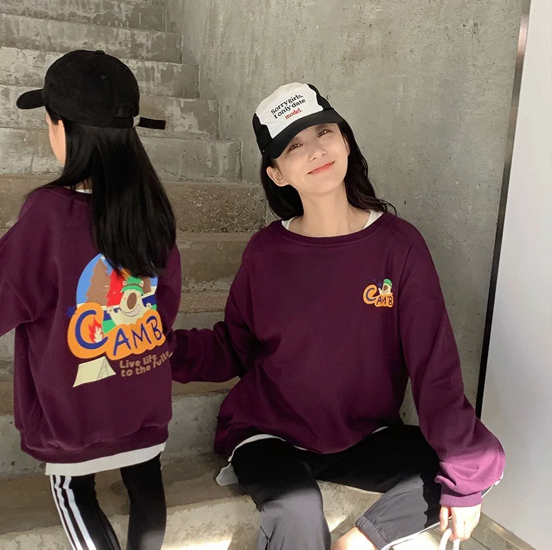 

Mom and Children Matching Cartoon Sweatshirts Like Mother Like Daughter Clothes Mum Son Fashion Clothing Korean Children Hoodie