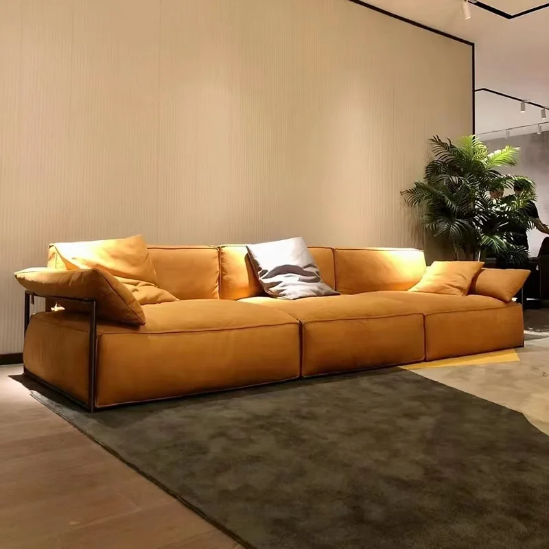 #New high-end tofu block fabric sofa straight three or four seats small and medium-sized apartment modern living room leather so