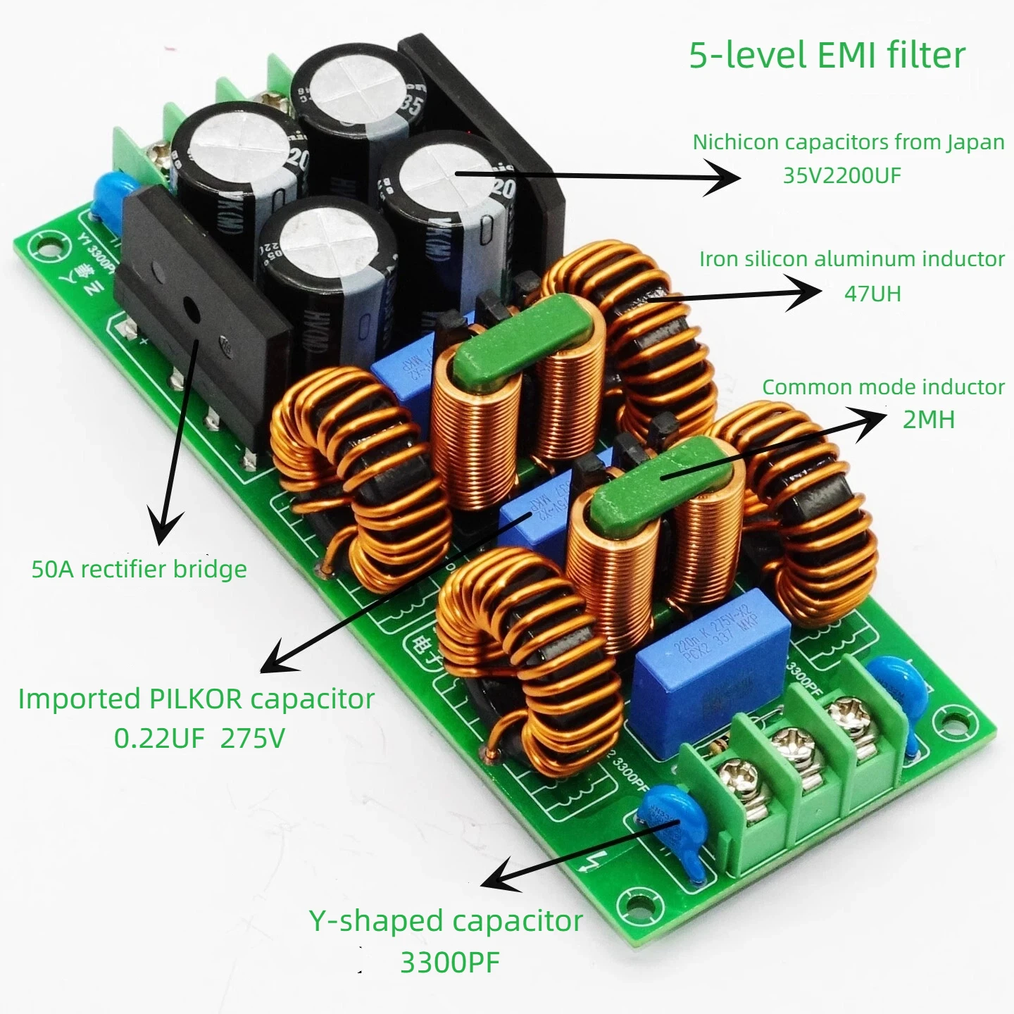 GHXAMP 15A 오디오 증폭기 전원 EMI 필터 5단계 DC 차단 Diff/CM - 125x52x35mm 1PC