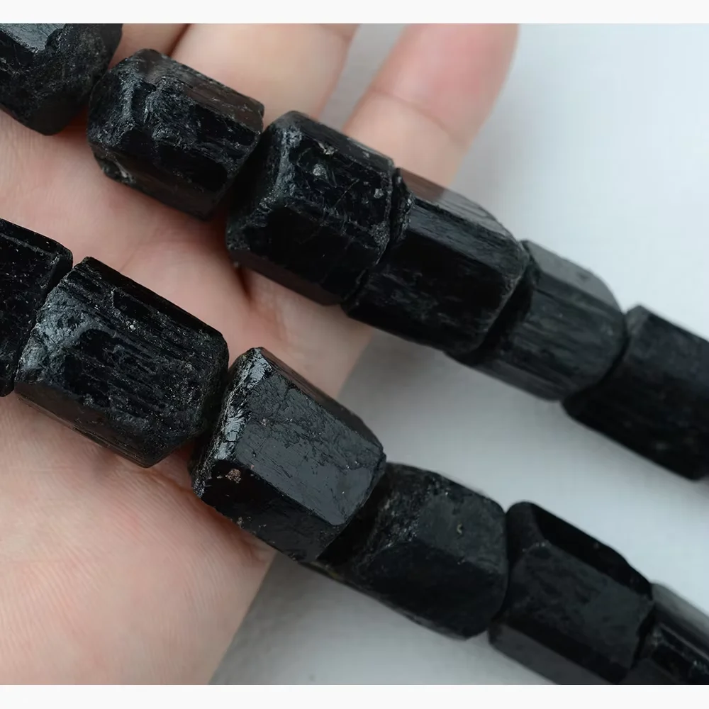 18-20x18-23mm Natural Genuine Raw Mineral Black Tourmaline Hand Cut Nugget Loose Rough Matte Faceted Beads 15