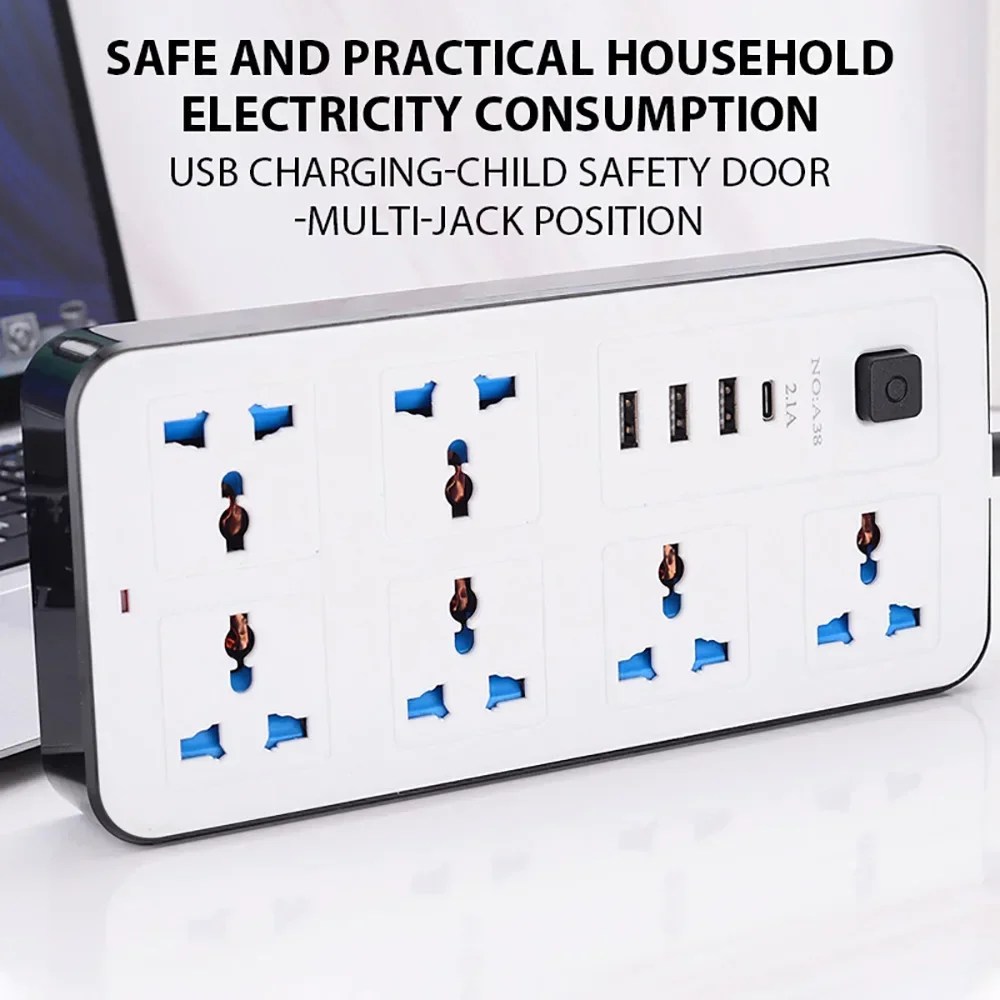 Power Multi Tap Universal Plug EU US UK Outlet Power Strip AC Type C USB Port Charge Electrical Socket with 1.8m Extension Cord