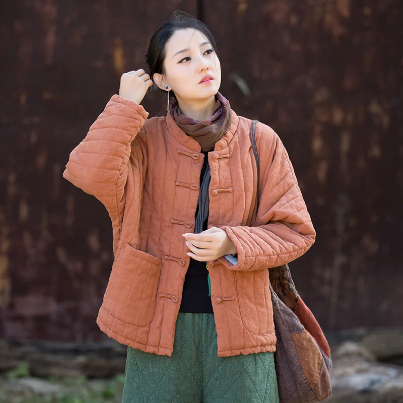 

Winter Women Quilted Padding Vertical Check Cotton Coat Wanderlust Cotton Jacket Long Short Lengths Available Warmth Loose Fit