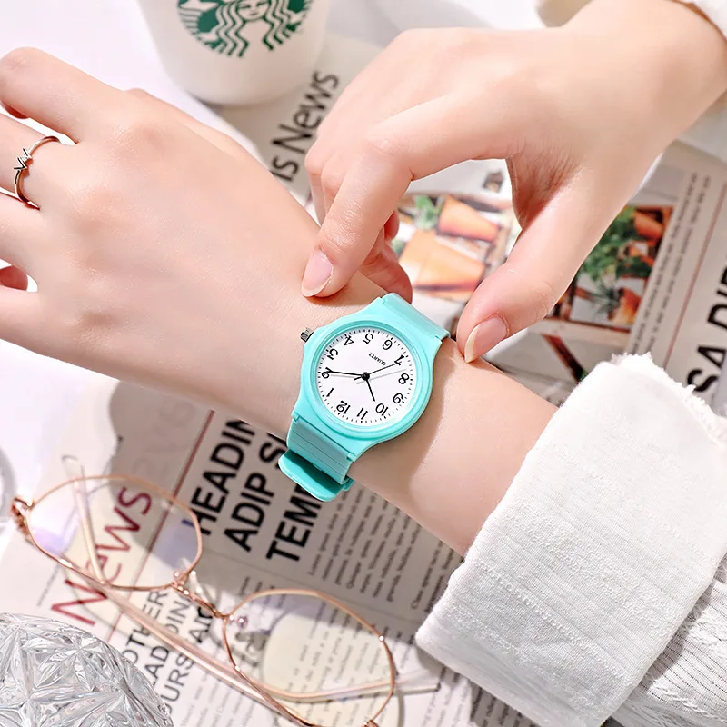 MAYZHISU Fashion Girls Watch Simple Exam Quartz Watch Silicone Strap Small Arabic Quartz Wristwatches for Women Student Ladies