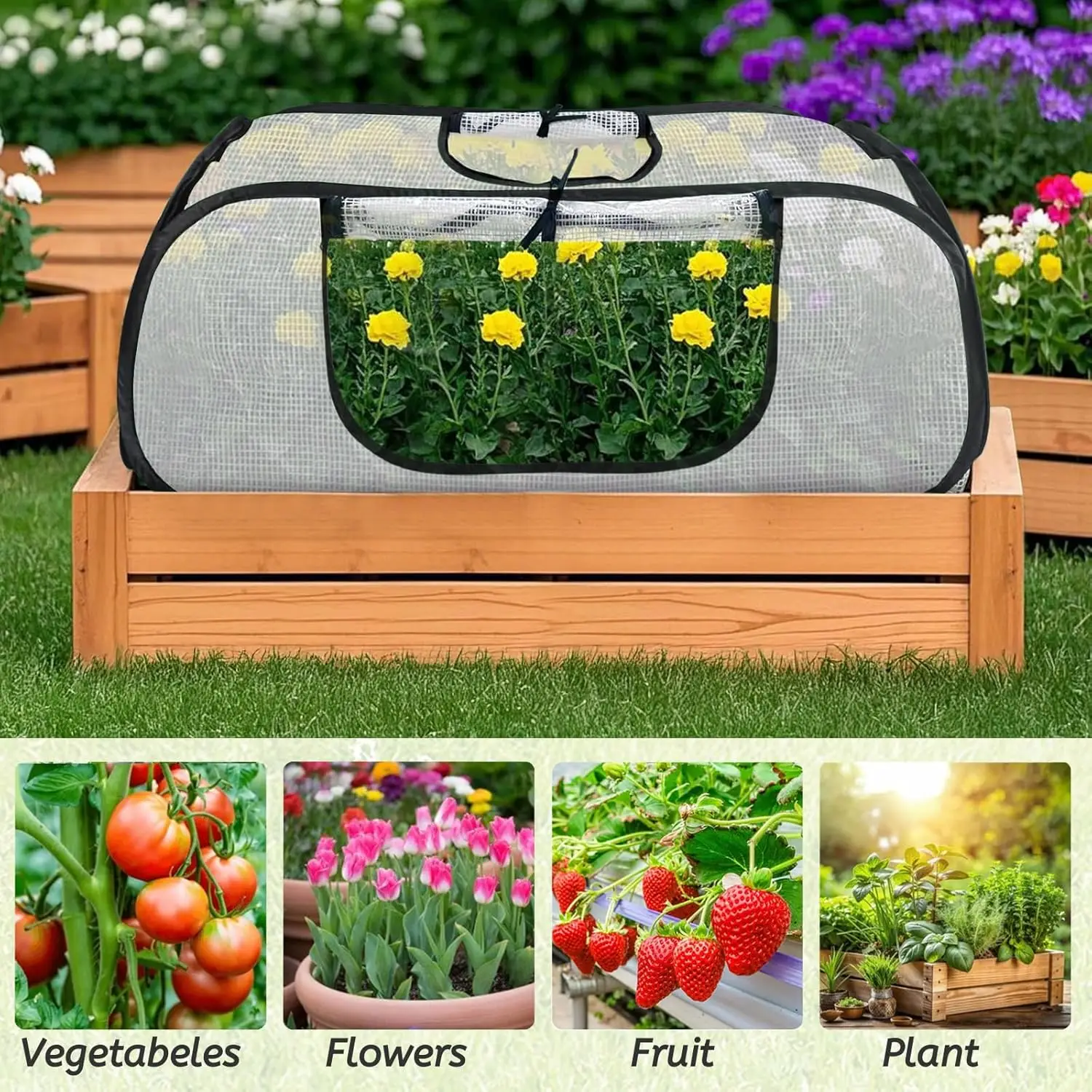 قطعتان من غطاء النبات المرتفع للحديقة مقاس 45 بوصة × 22 بوصة × 16 بوصة، غطاء سرير مرتفع قابل للطي مع نافذة جانبية، غطاء PVC مغلق #5