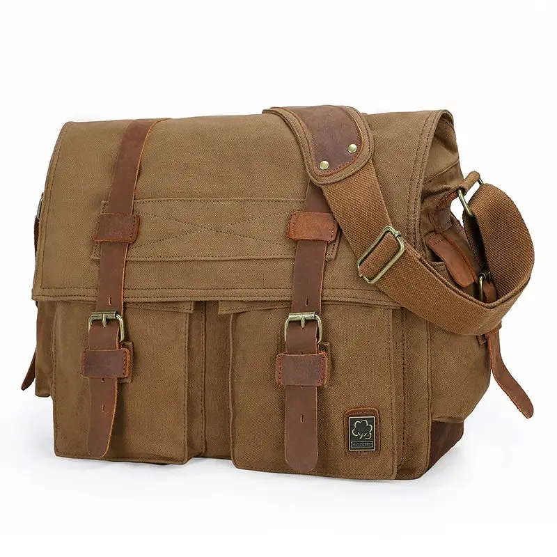 Fashion Vintage Leather Canvas Women's Men's Messenger Bag Cotton Canvas Crossbody Bag Men Shoulder Bag Sling Casual Bag