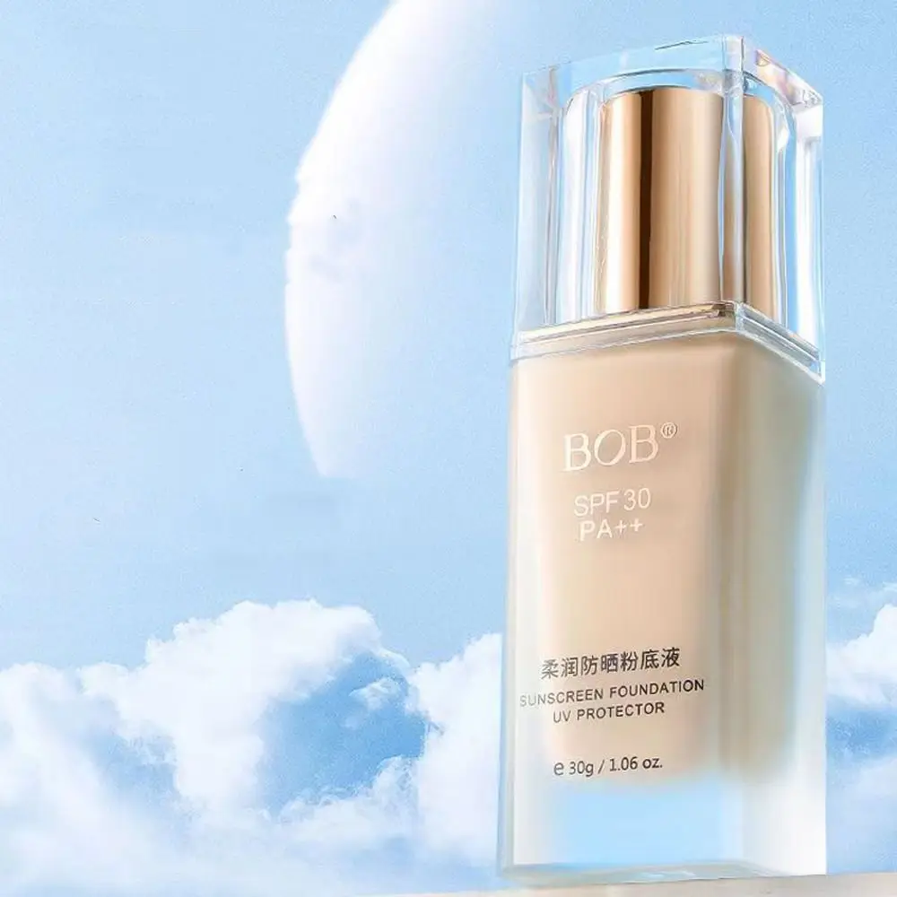 Non-Fluffing Lightweight Liquid Foundation 30ml Volume Naturally Waterproof Foundation Sunscreen Sweatproof Face Base Cream