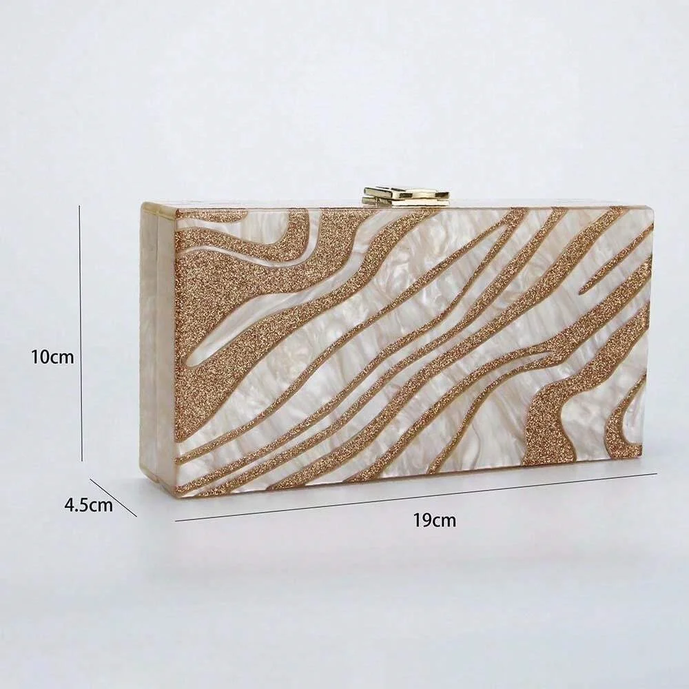 New Acrylic Evening Bag For Wave Women Fashion Sequin Design Shoulder Crossbody Bag Golden Striped Frame Female Mini Clutch Flap