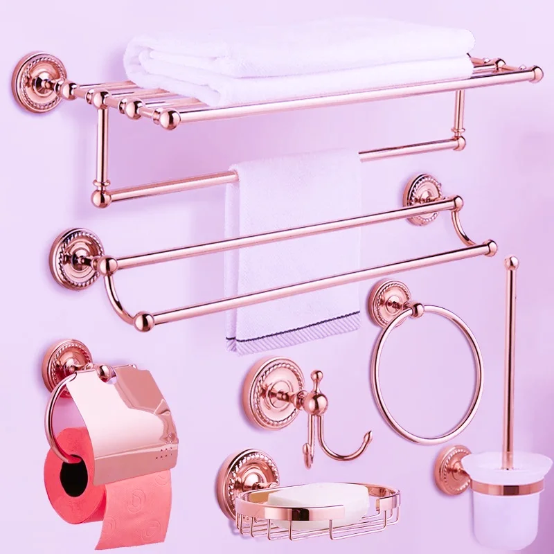 Brass Toilet Brush Holder Bathroom Shelf Rose Gold Paper Holder Towel Bar Soap Holder Towel Rack Towel Hook Bathroom Hardware