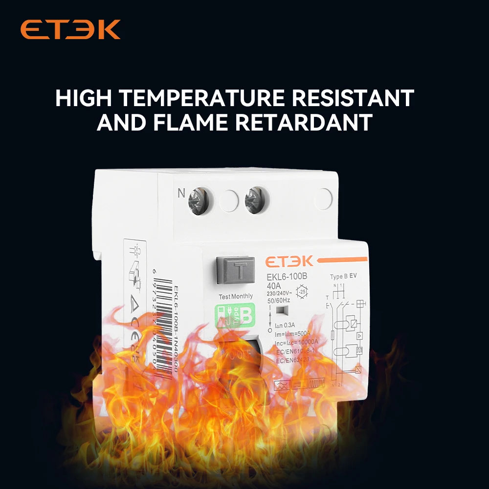 ETEK RCD RCCB Type B Earth Leakage Residual Current Circuit Breaker Evse 2P 4P 40a 63a 100a 30ma 300mA EKL6-100B Din Rail 220V