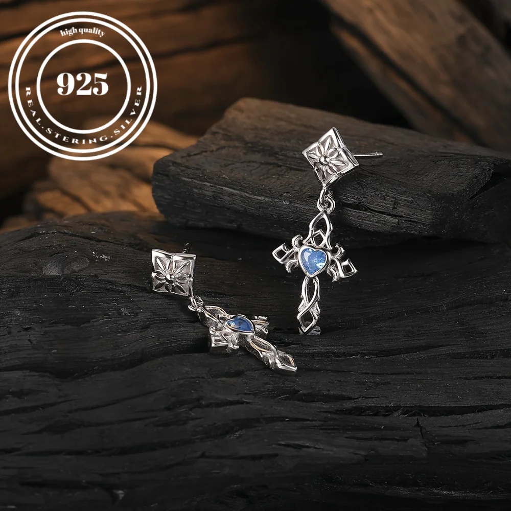 S925 sterling silver cross synthetic zircon earrings, party purchase Halloween Christmas wear decorative gifts.