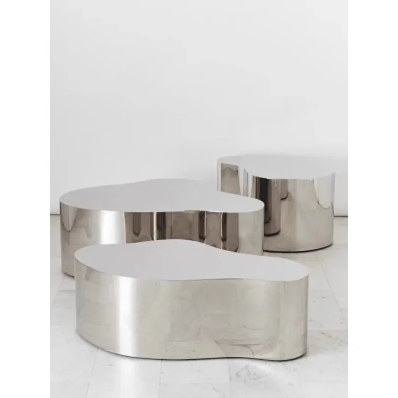 

Nordic Light Luxury Stainless Steel Simple Island Flowing Platform Creative Alien Display Table Living Room