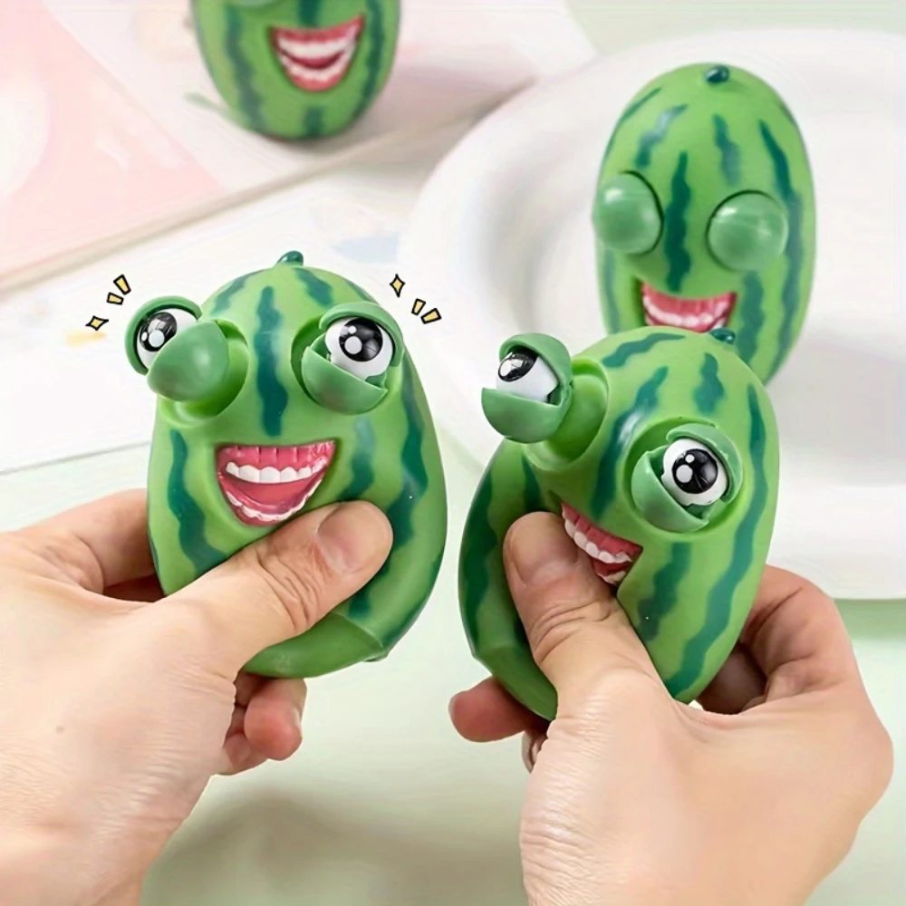 Eye Popping Watermelon Squeeze Toy, Stress Relief Fidget Rubber Ball, Novelty Gift for Kids 3+, Random Color, Hot Sale