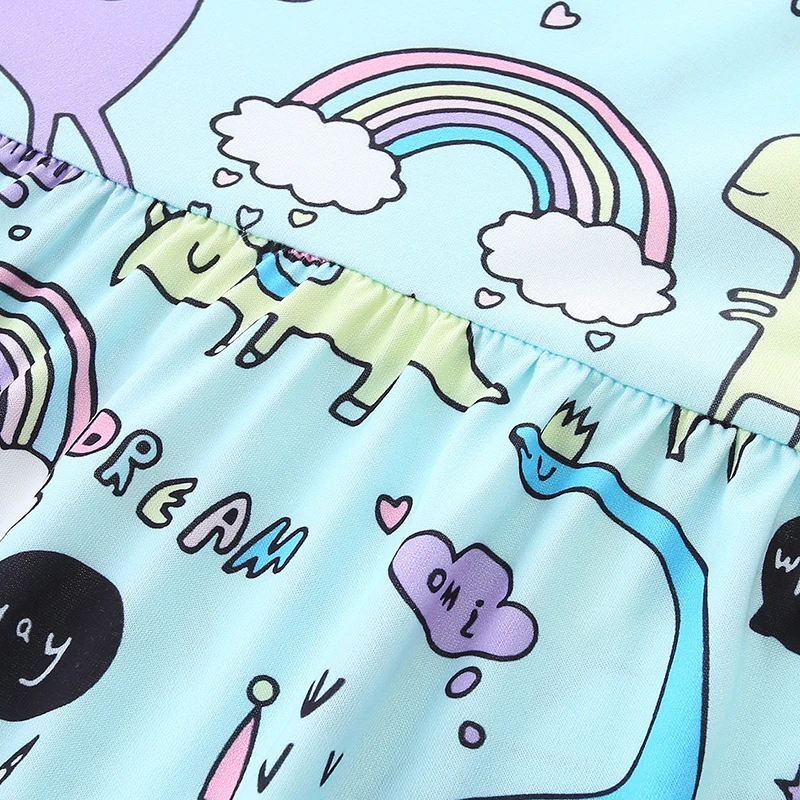 Little Maven 2026 Sommer Neue Kinderkleidung Baby Mädchen Kinderbekleidung Cartoon Regenbogen Dinosaurier Kleider 2-7 Jahre – Detail 6