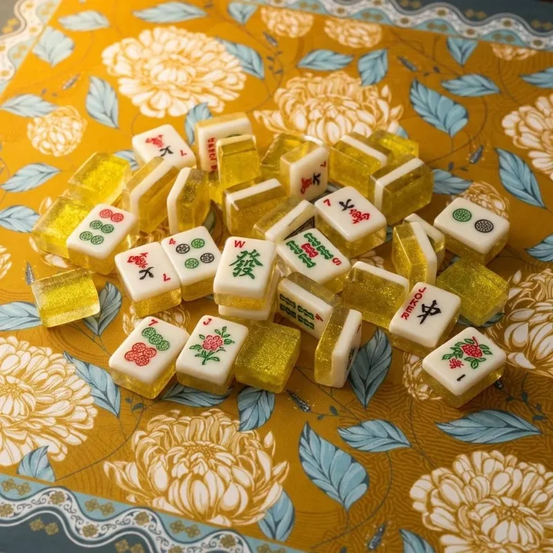 Ensemble de mahjong américain de luxe de haute qualité et durable, composé de 160 tuiles de mahjong en cristal doré, adapté au poker et aux réunions de famille