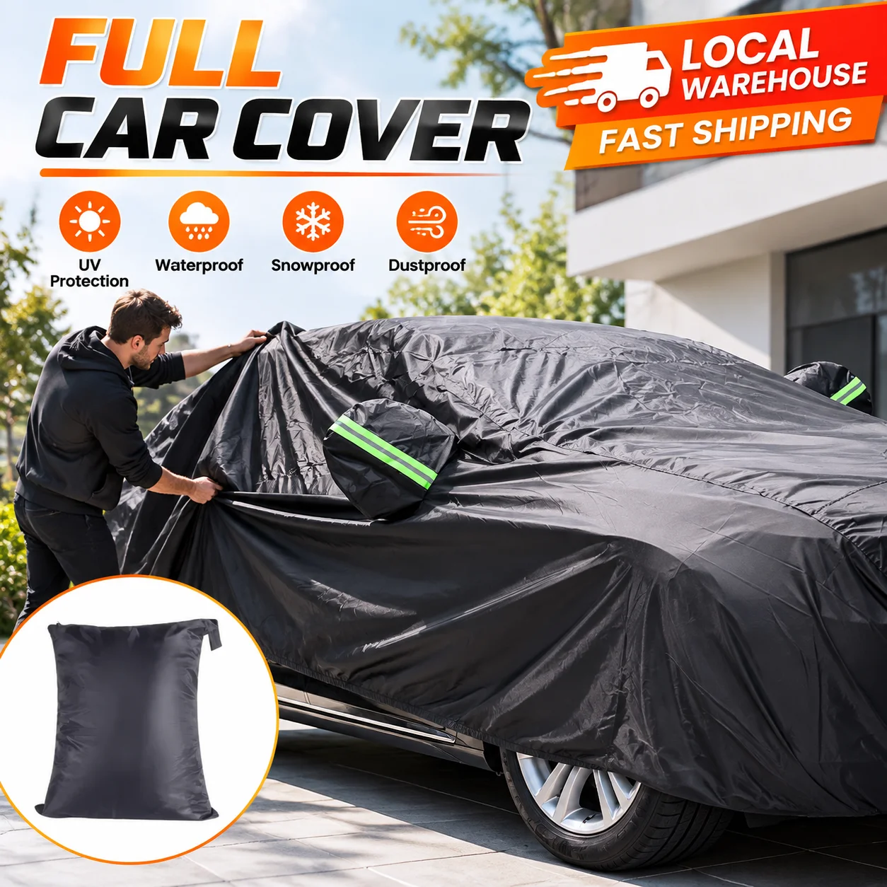 Telo Copriauto Universale per Esterni, Copertura per Auto, Impermeabile, Antineve, Antipioggia, Resistente ai Raggi UV, Antipolvere, per Protezione del Veicolo XXL/XL