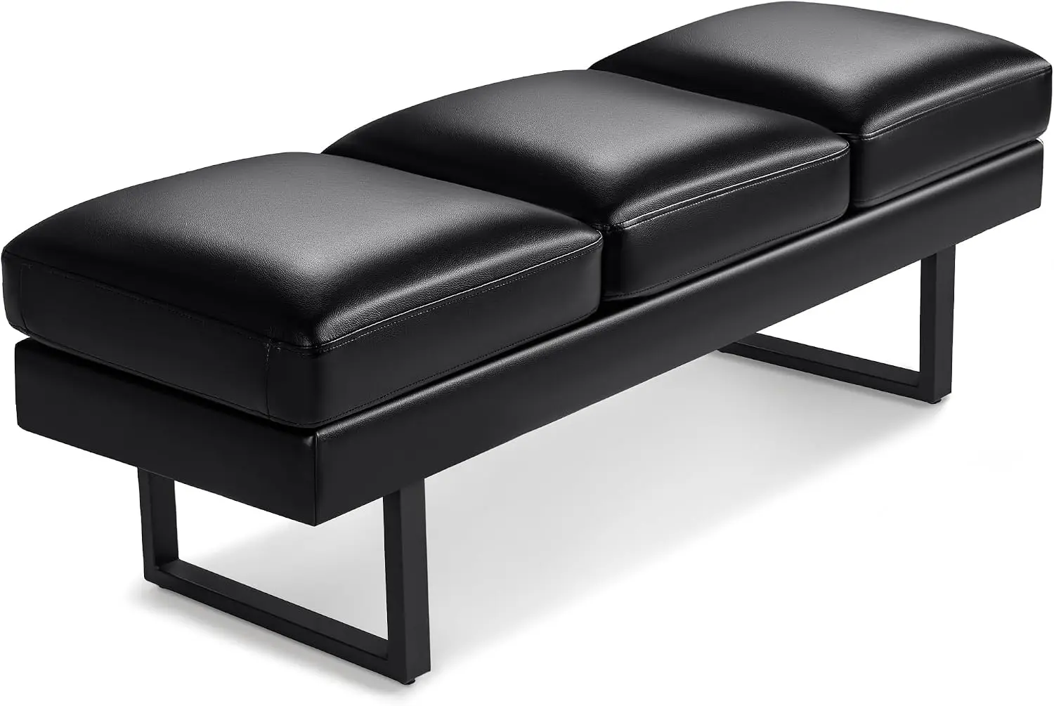 3-Seat Faux Leather Waiting Room Chairs, 59.6 Inch Upholstered Office Guest Reception Bench, Lobby Sofa for Salon Shop, Black