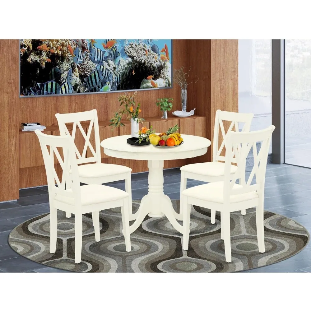 East & West Furniture Dong 3 Piece Kitchen Set for Small Spaces, 1 Round Dining Table with Base and 2 Solid Wood Chairs