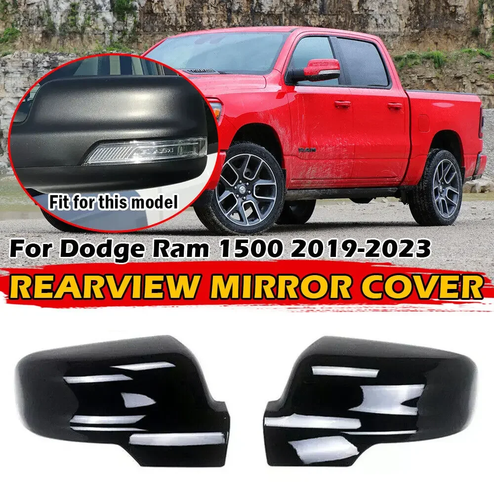 

For Dodge Ram 1500 2019-2023 Car Sticker Rearview Side Mirror Cover Wing Cap Exterior Door Rear View Case Trim Carbon Fiber Look
