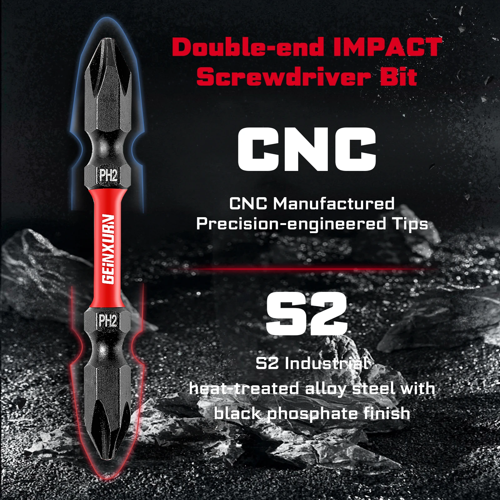 Geinxurn 2,56'' PH2-PH2 Impact doppelseitiger Power-Bit, Standardtyp, S2-legierter Stahl mit entwickelt für Anwendungen mit hohem Drehmoment