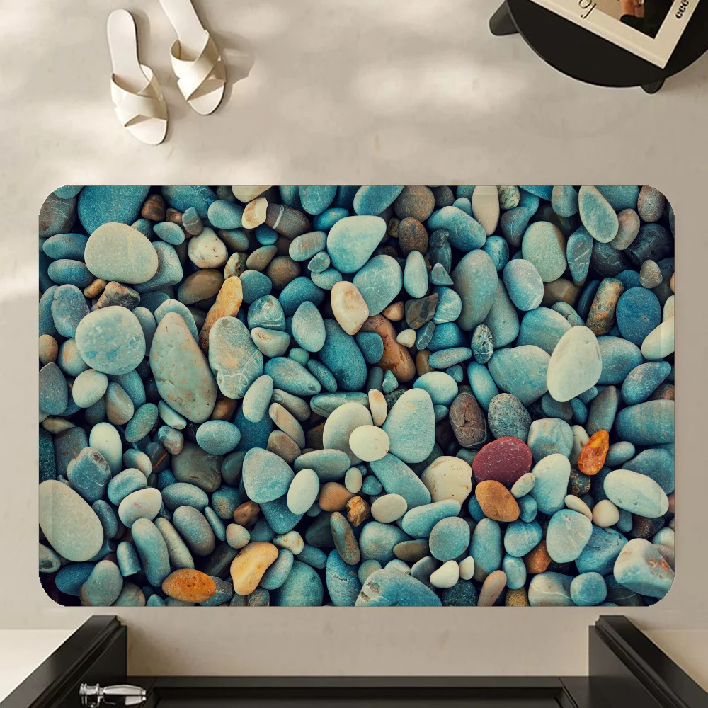 3D Stone Beach Pebbles Bathroom Mat Kids Room Bedroom Decoration Balcony Anti-Slip Doormat Living Room Welcome Rug