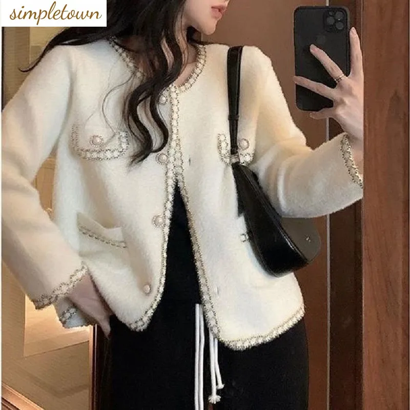 

Autumn and winter French style new style small fragrance imitation mink fur knitted cardigan jacket