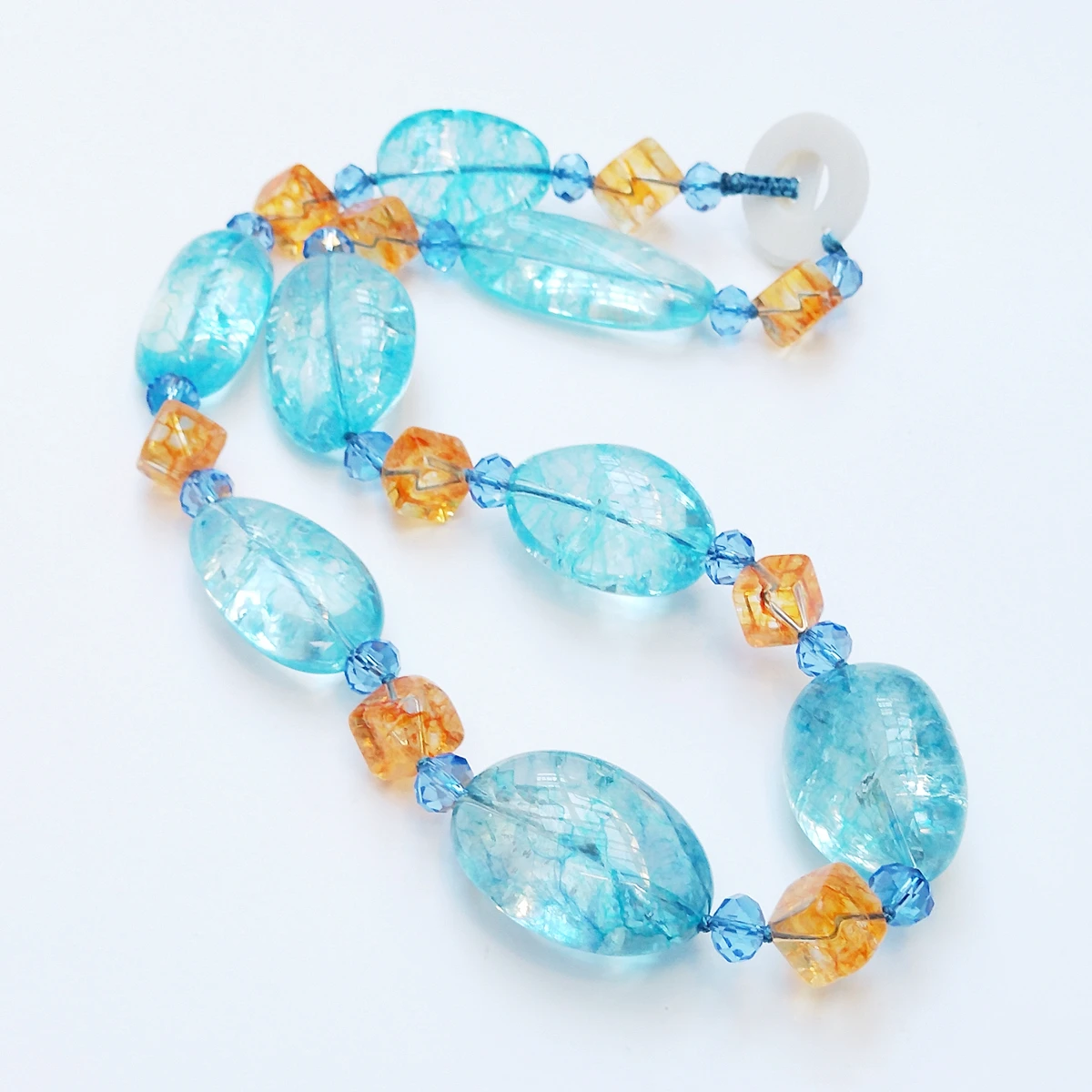 Lii Ji Real Stone Blue Crystal Quartz Orange Color Necklace 52cm Quartz Choker Women Jewelry Summer Necklace