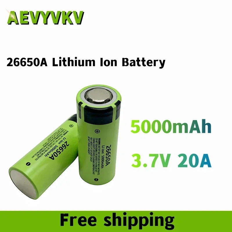 Original 26650A 3.7V 5000mAh Battery High Capacity 26650 20A Power Battery Lithium Ion Rechargeable Battery for Toy Flashlight