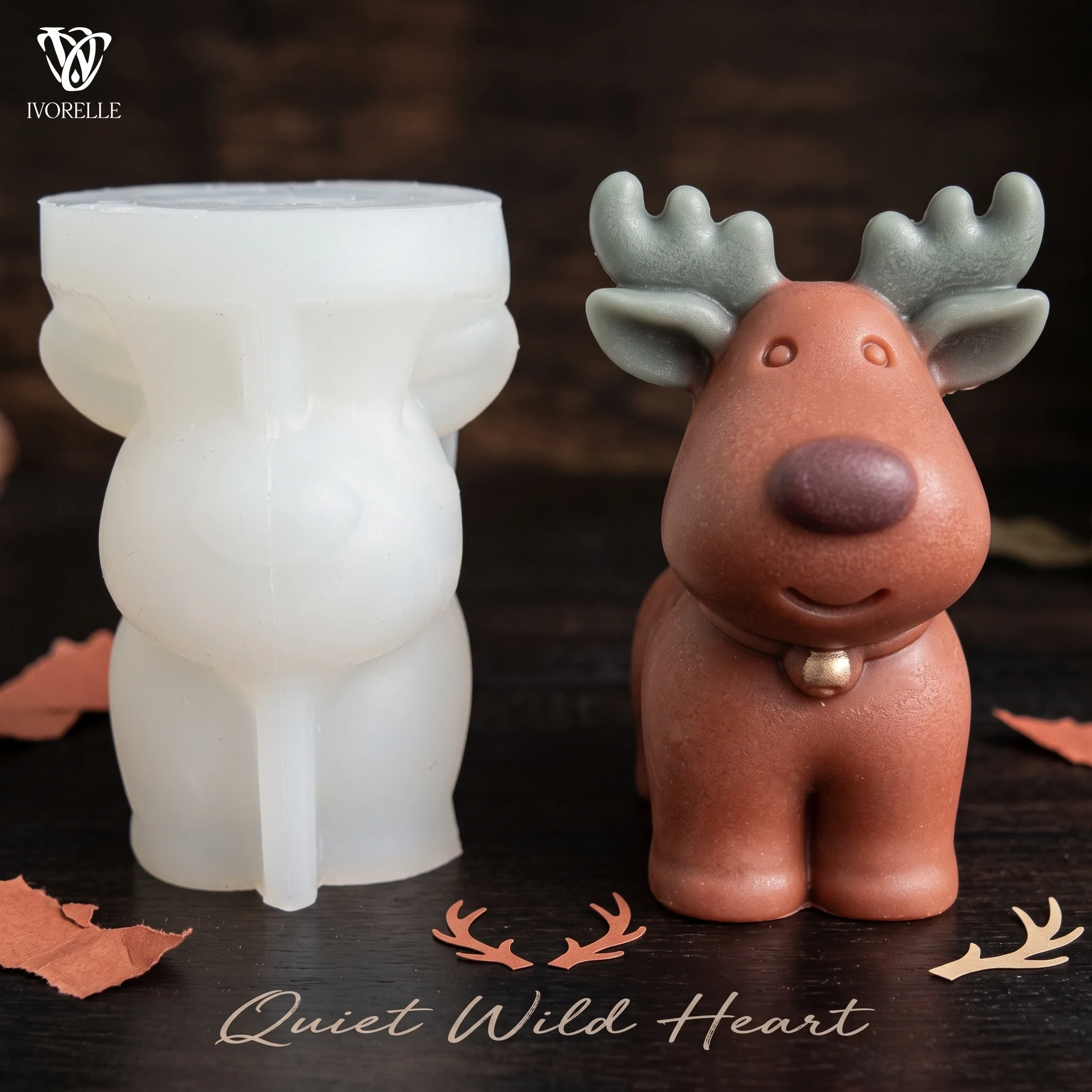 IVORELLE Cartoon Elk Silicone Candle Mold Raised Branching Antlers For Wax Resin Plaster Soap DIY Home Decor Craft