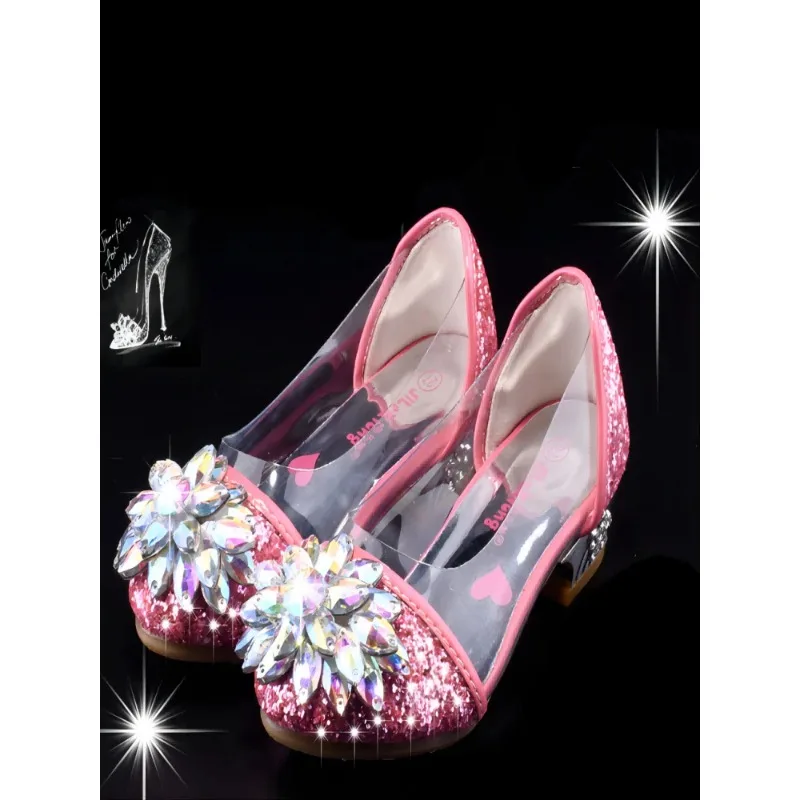 Fashion Cinderella Crystal Bright Diamond Shoes Girl Princess Single Shoes Girl Performance High Heels Shoes