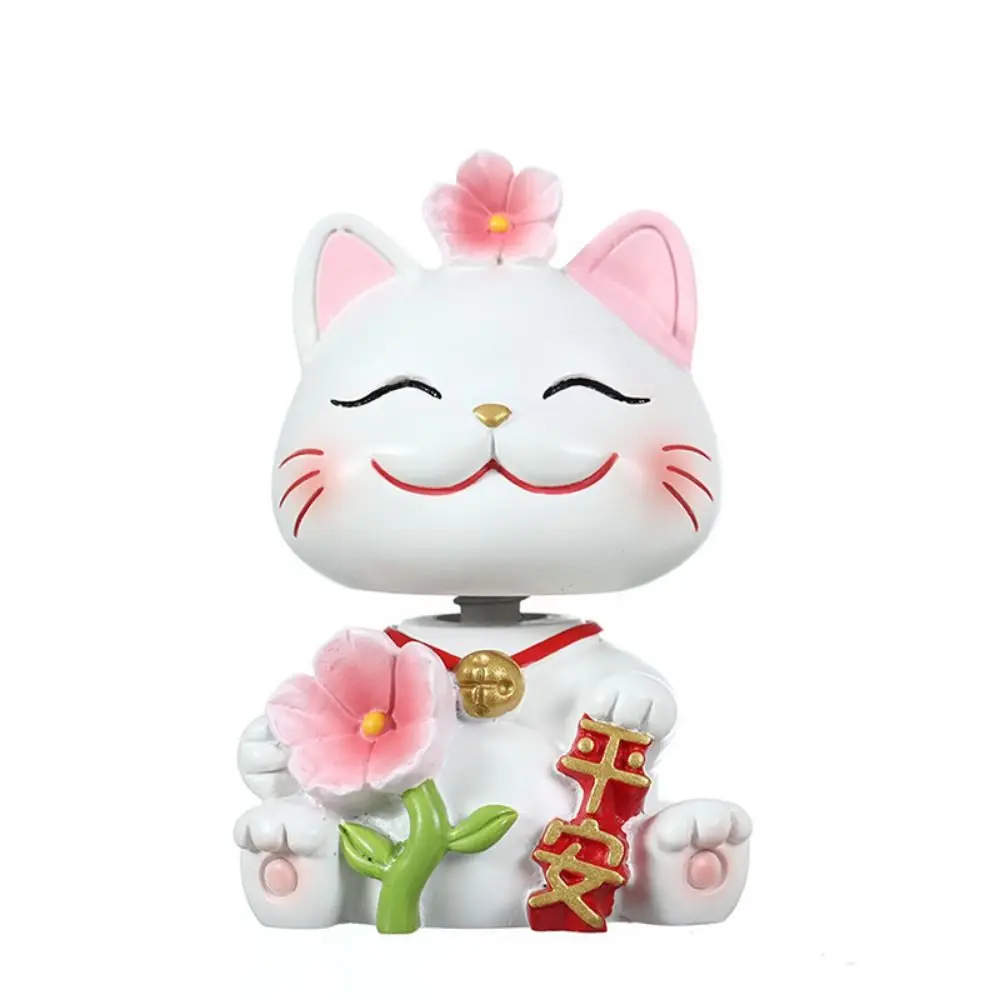 Shake Head Lucky Cat Car Decoration Waving Arm Cartoon Cat Maneki Neko Ornament Resin Chinese Style Mini Lucky Cat Figure