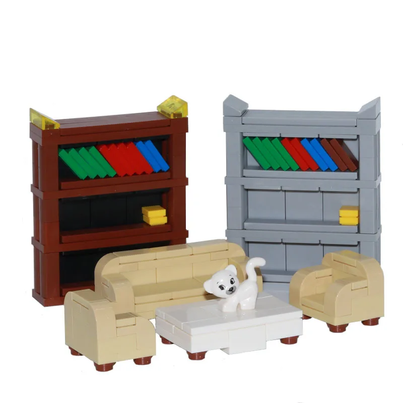 

Набор мебели для городских фигурок: игрушечные модели MOC, кирпичики, стол, диван, книжная полка, конструктор для кабинета и гостиной, подарок