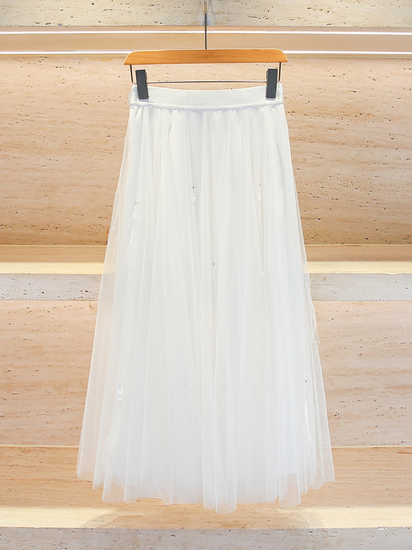 

Ele Long Tulle Skirt for Women Gentle Flowing Fringe Design High Waist A-Line Silhouette Daily Wear Commute Sle