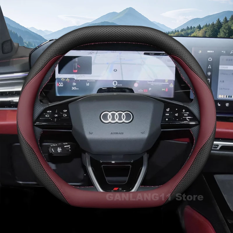 

Leather Car Steering Wheel Cover For Audi Q6 e-tron Q4 e-tron S e-tron GT 2025 Anti-slip Auto Steering Wheel Accessories