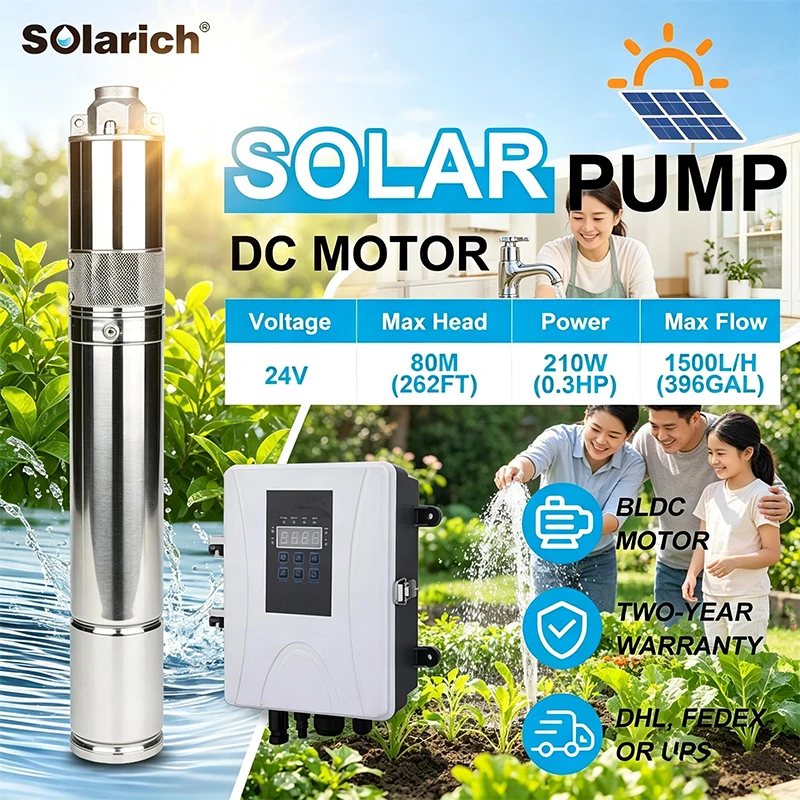 

DC SOLARICH 3" Solar Water Pump Solar-Powered BLDC for Farming Irrigation Eco-Friendly Efficient Submersible Deep Well Garden
