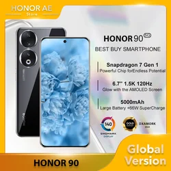 Global HONOR 90 5G 200MP Ultra-Clear Camera Snapdragon 7 Gen 1 5000mAh Battery Life 66W Supercharger 120Hz