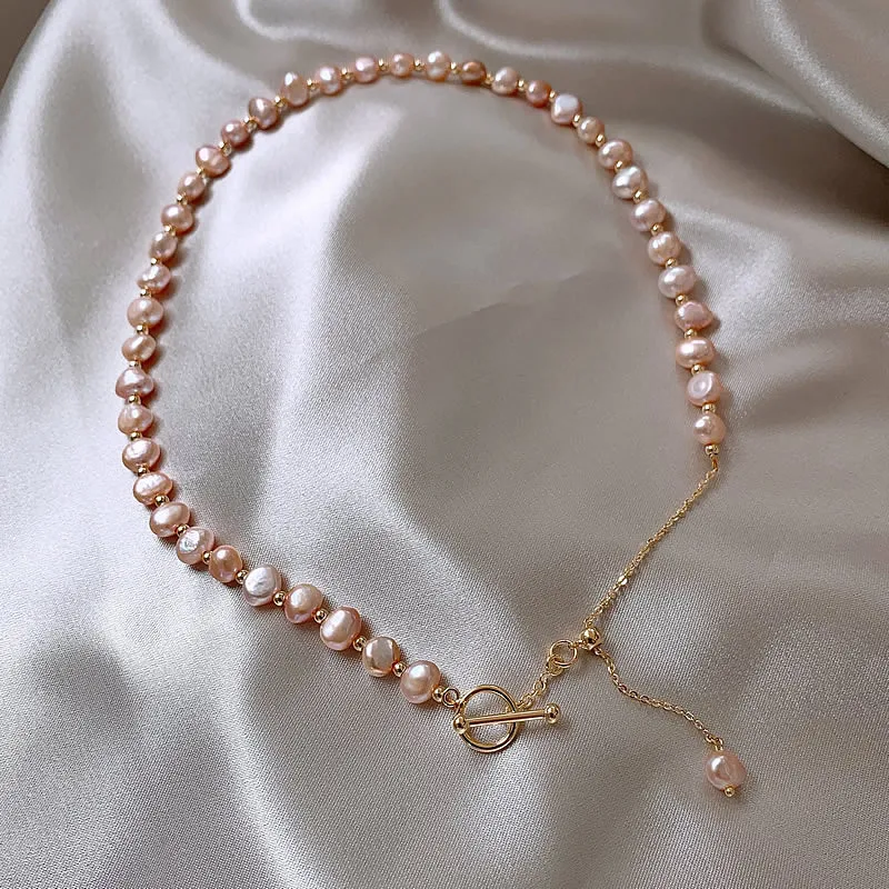 100% Natural Baroque Pink Freshwater Pearl 14K Gold Filled Female Chains Necklace Jewelry For Women Valentine's Day Gifts