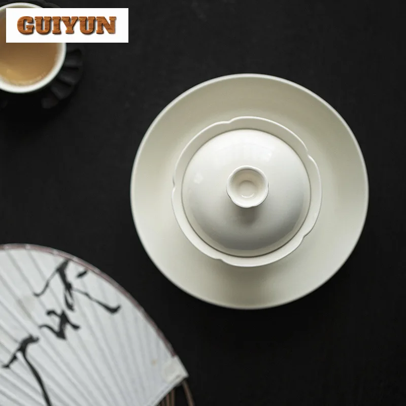 100ml Retro Coarse Pottery Gaiwanhandmade Grass Wood Gray Glaze Tea Tureen Chinese Tea Brewing Cover Bowl Cha Tea Services Gift