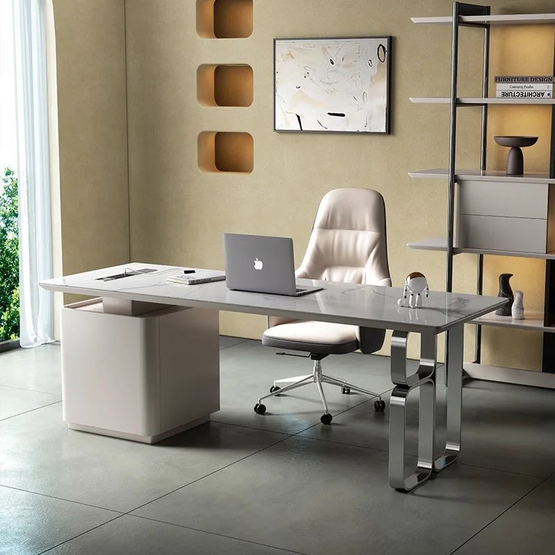 Light luxury rock slab desk Italian minimalist office table and chair combination