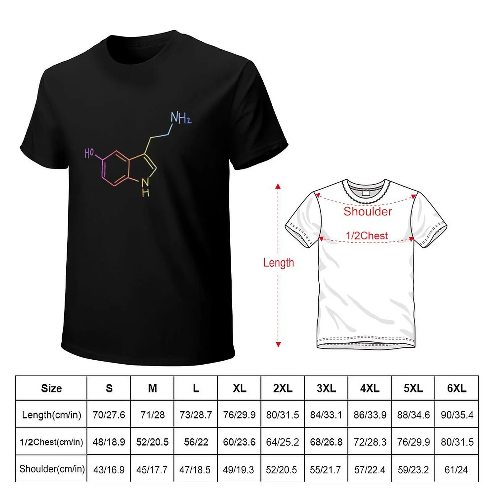 Rainbow Serotonin Molecule Hand Drawn T-Shirt Casual Street Style Short Sleeve Tee