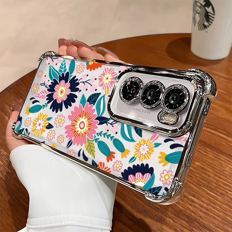 Coque de téléphone à motifs floraux, étui en TPU résistant aux chocs pour Motorola Edge 50 60 70 Fusion Moto G40 G24 G06 G77 G60