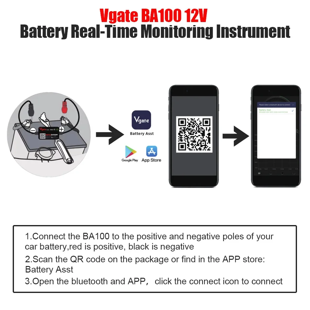 Vgate BA100 Voltage Car Battery Tester 12V For Android/IOS Automotive Circuit Analyzer Tester Bluetooth 4.0 Auto Battery Tester