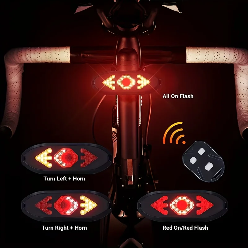 LED Bike Rear Tail Light, Safety Alert Speaker with Left/Right Turn Signals, Ultra-High Visibility, 650mAh, 120 Lumens Bright